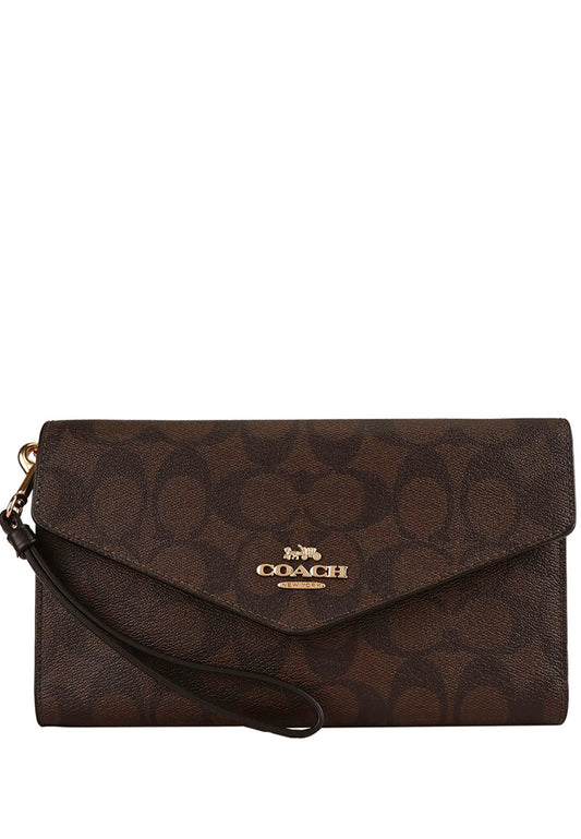 Coach Travel Envelope Wallet In Signature Canvas - Dark Brown