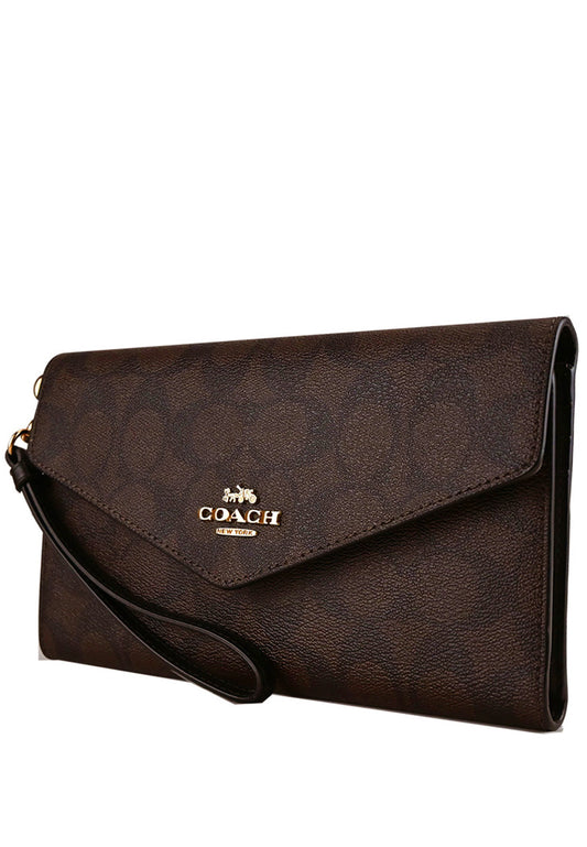 Coach Travel Envelope Wallet In Signature Canvas - Dark Brown