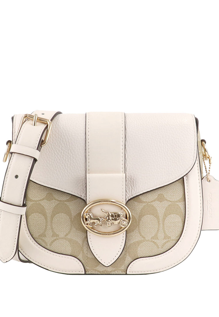 Coach Georgie Saddle Bag In Signature Canvas - Light Brown/White