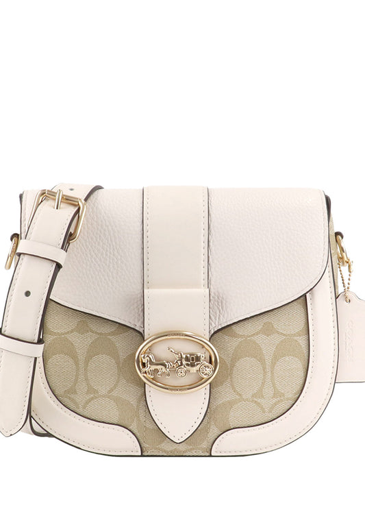 Coach Georgie Saddle Bag In Signature Canvas - Light Brown/White