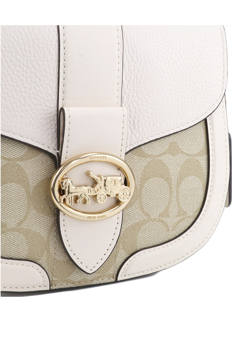 Coach Georgie Saddle Bag In Signature Canvas - Light Brown/White