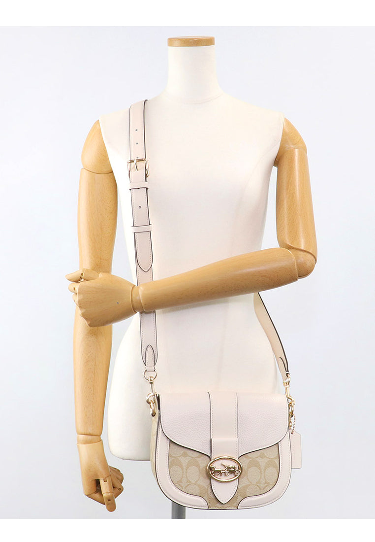 Coach Georgie Saddle Bag In Signature Canvas - Light Brown/White