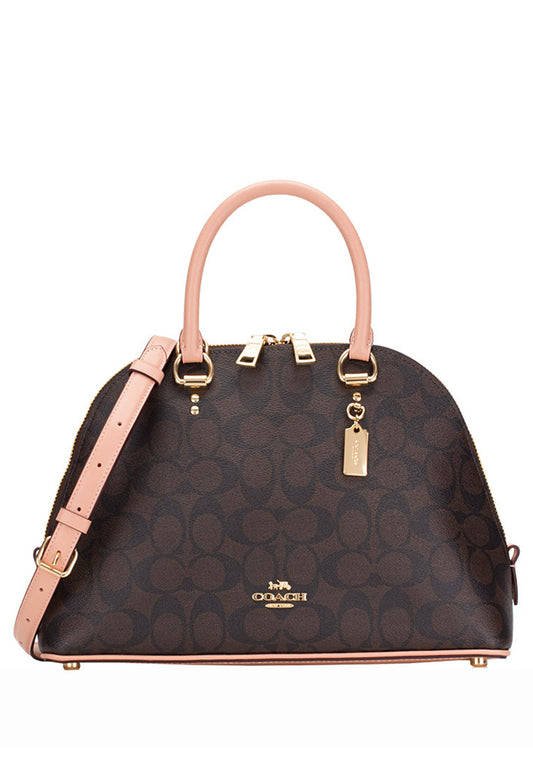 Coach Katy Satchel In Signature Canvas - Dark Brown/Pink
