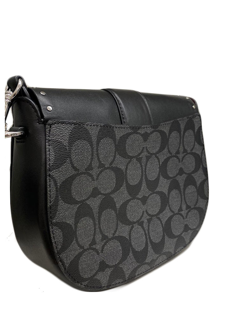 Coach Georgie Saddle Bag In Colorblock Signature Canvas With Rivets - Black