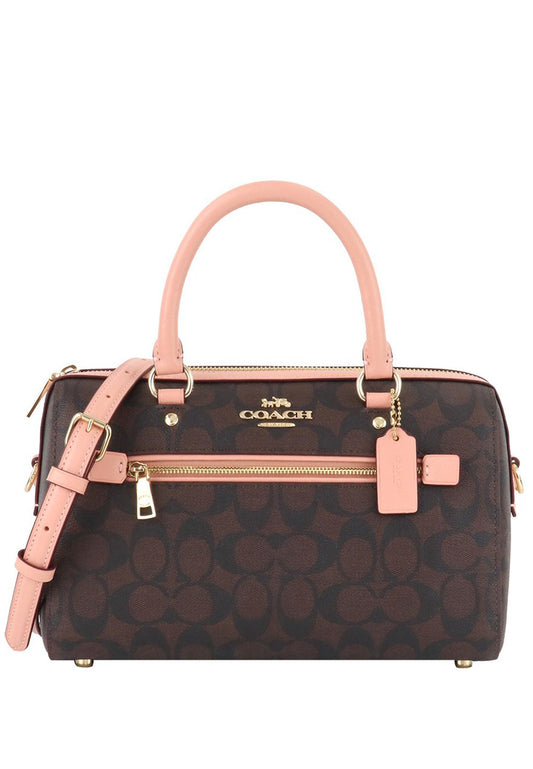 Coach Rowan Satchel In Signature Canvas - Dark Brown/Pink