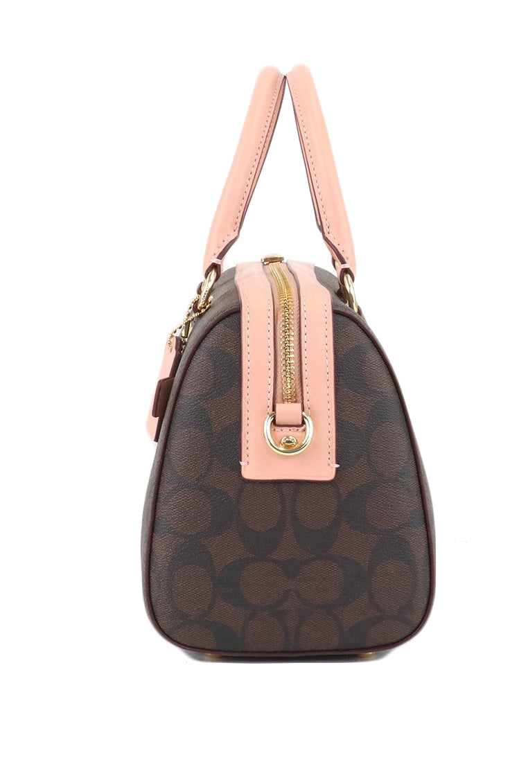 Coach Rowan Satchel In Signature Canvas - Dark Brown/Pink