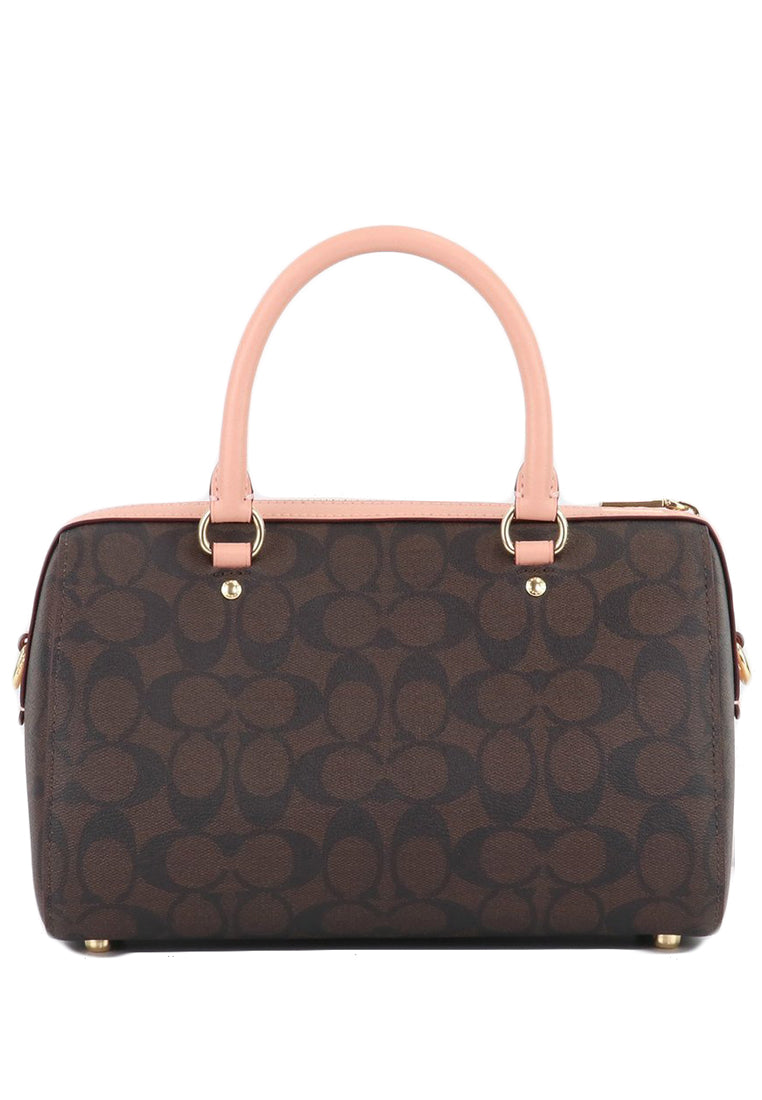 Coach Rowan Satchel In Signature Canvas - Dark Brown/Pink