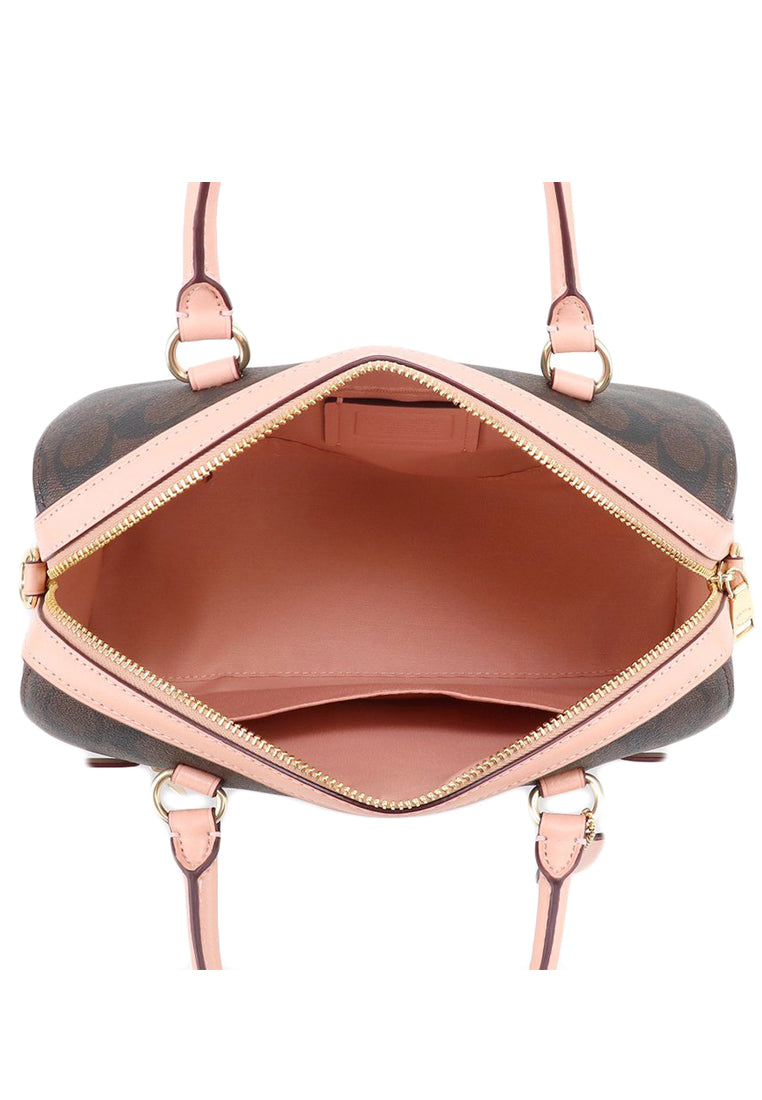 Coach Rowan Satchel In Signature Canvas - Dark Brown/Pink