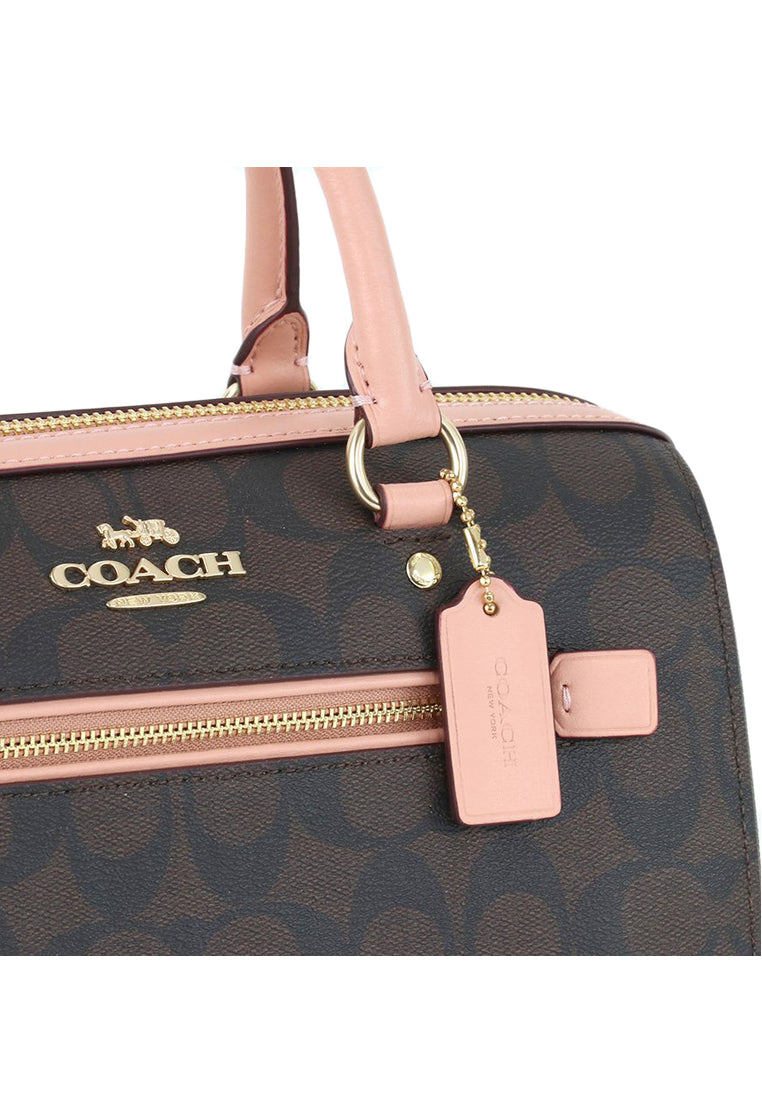 Coach Rowan Satchel In Signature Canvas - Dark Brown/Pink