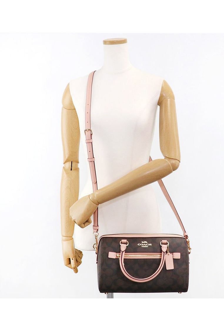 Coach Rowan Satchel In Signature Canvas - Dark Brown/Pink