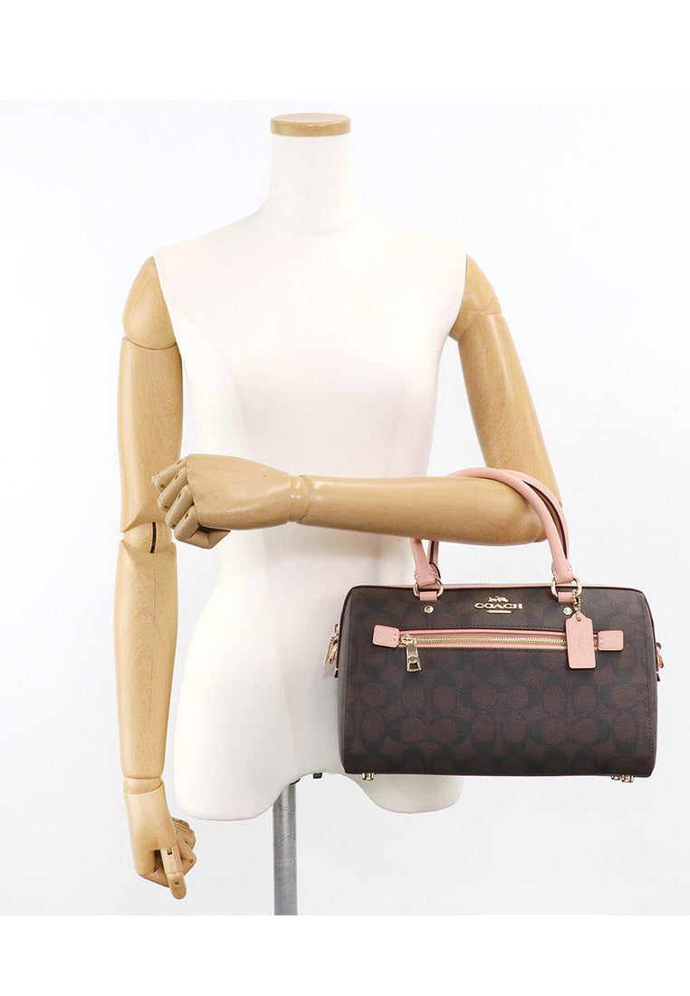 Coach Rowan Satchel In Signature Canvas - Dark Brown/Pink