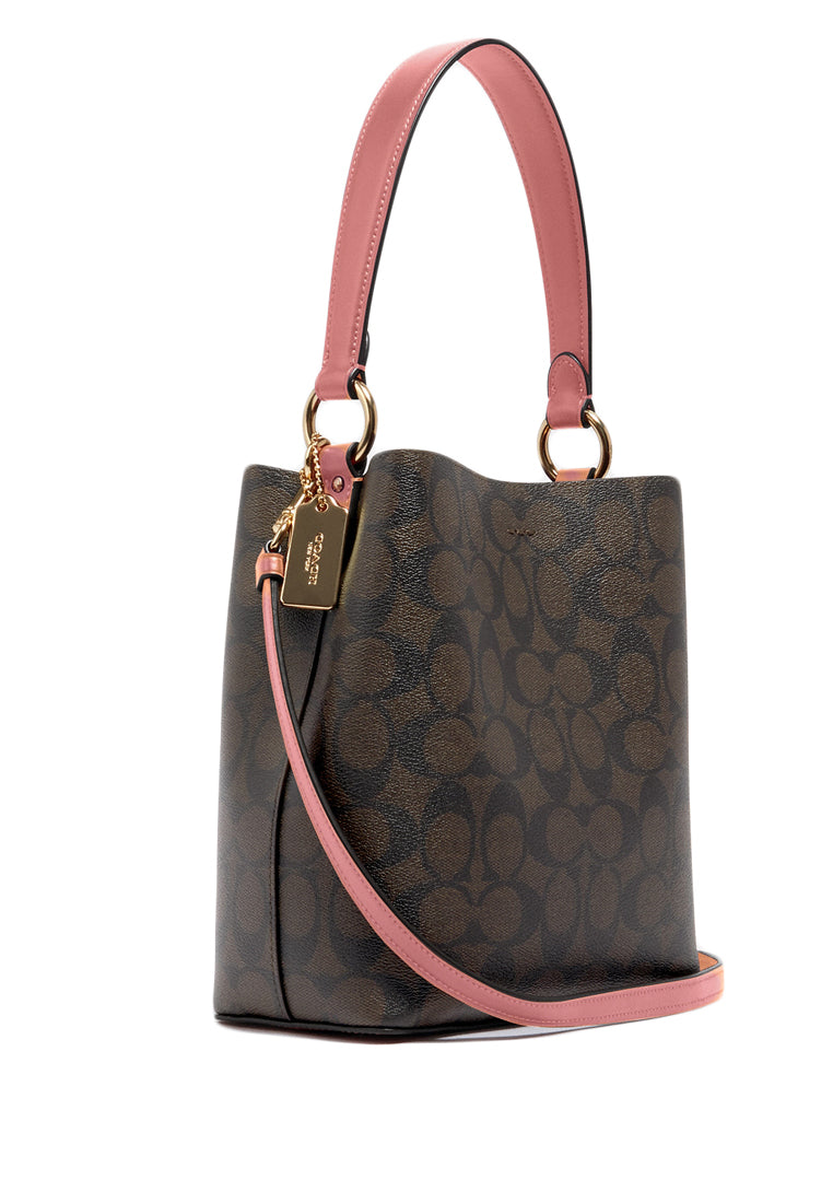 Coach Small Town Bucket Bag In Signature Canvas - Dark Brown/Pink