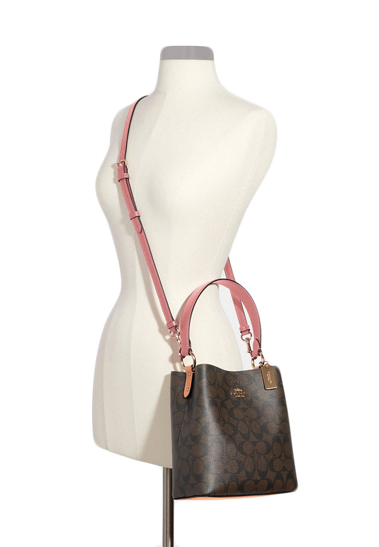 Coach Small Town Bucket Bag In Signature Canvas - Dark Brown/Pink