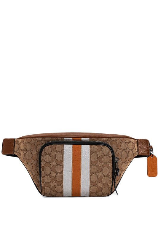 Coach Thompson Belt Bag In Signature Jacquard With Varsity Stripe - Brown/Multi