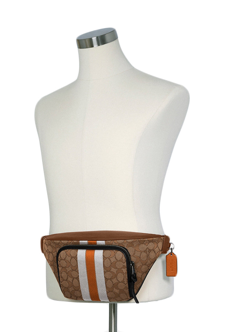 Coach Thompson Belt Bag In Signature Jacquard With Varsity Stripe - Brown/Multi