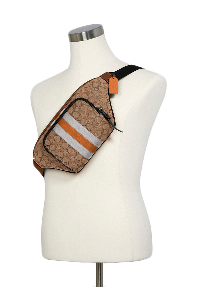 Coach Thompson Belt Bag In Signature Jacquard With Varsity Stripe - Brown/Multi