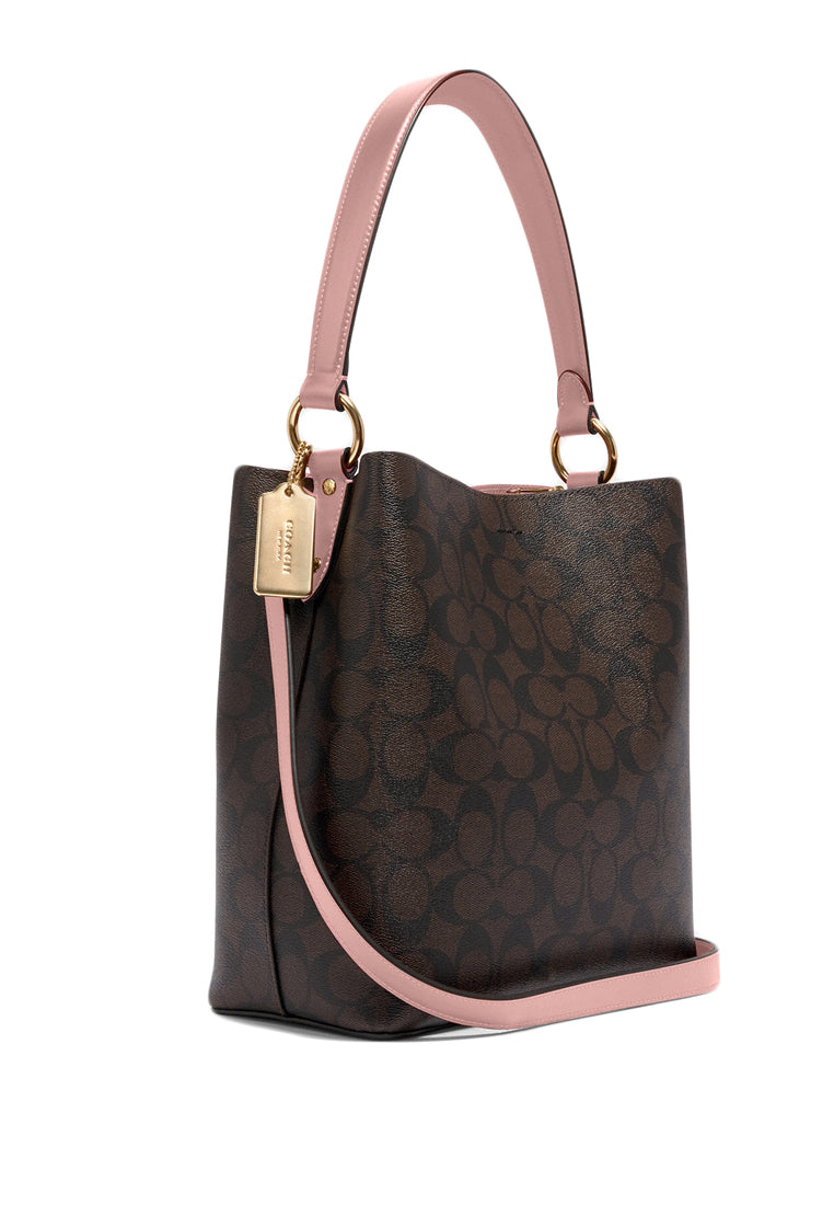 Coach Town Bucket Bag In Signature Canvas - Dark Brown/Pink