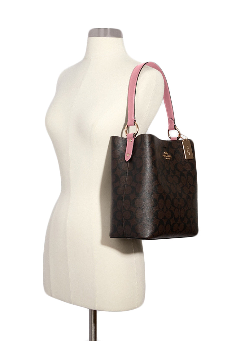 Coach Town Bucket Bag In Signature Canvas - Dark Brown/Pink