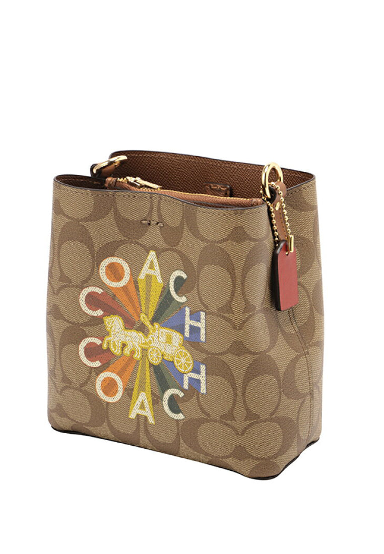 Coach Mini Town Bucket Bag In Signature Canvas With Coach Radial Rainbow - Brown