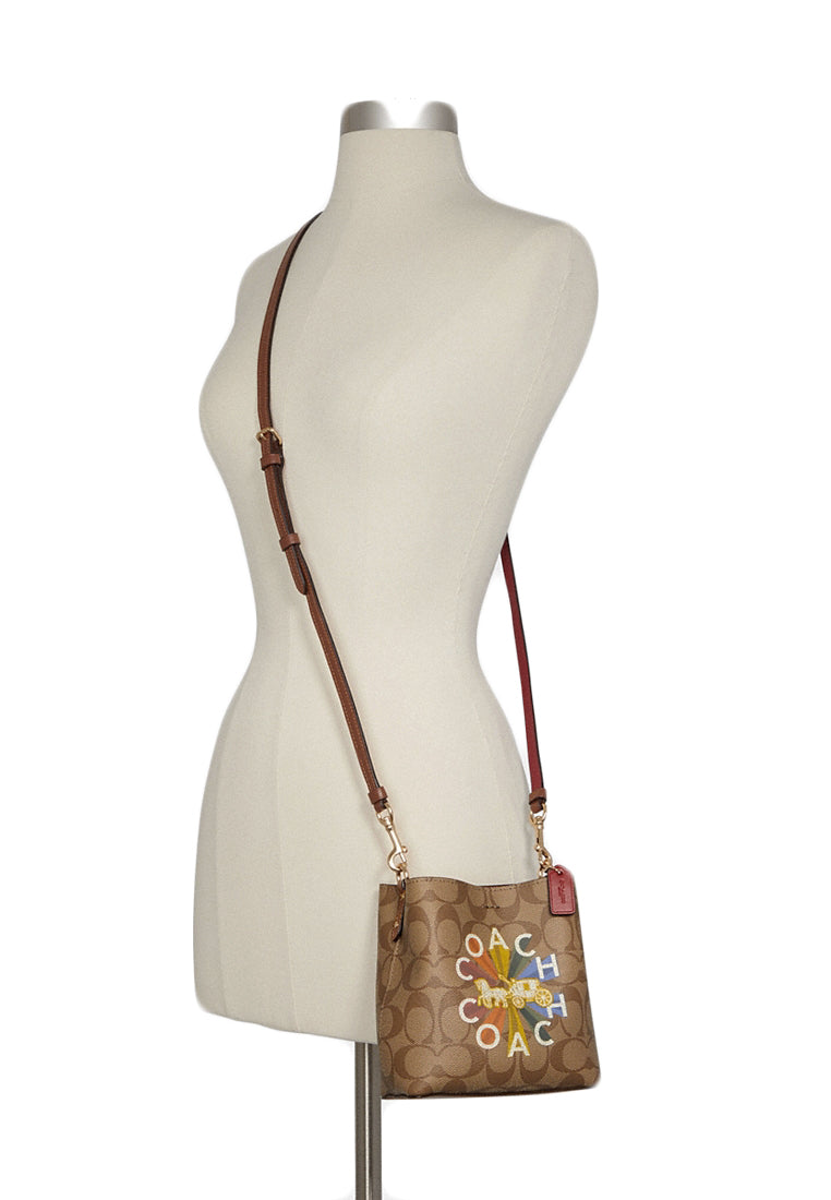Coach Mini Town Bucket Bag In Signature Canvas With Coach Radial Rainbow - Brown