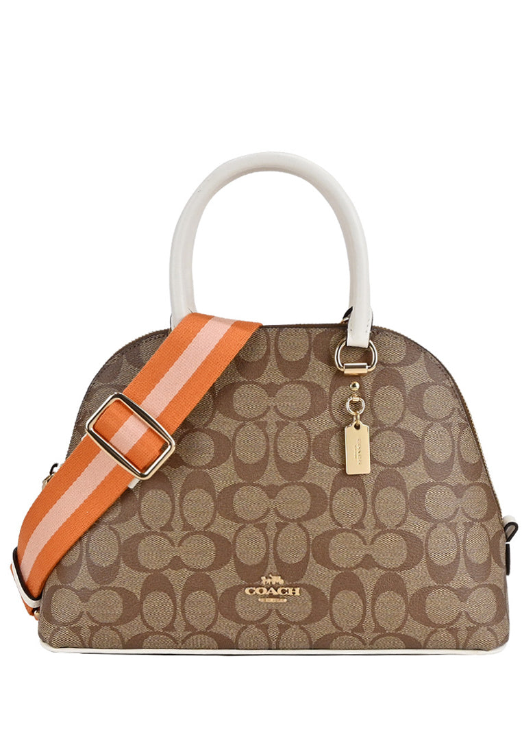Coach Katy Satchel In Signature Canvas With Stripes Straps - Brown