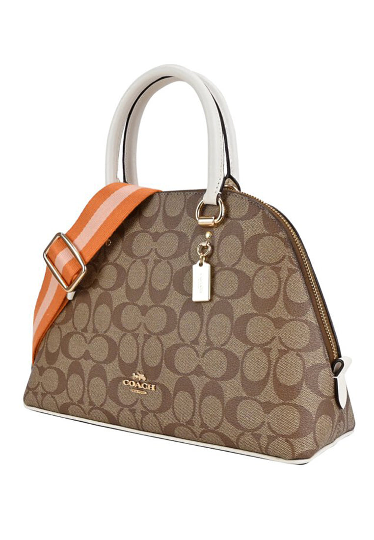 Coach Katy Satchel In Signature Canvas With Stripes Straps Brown Haute Style Malaysia