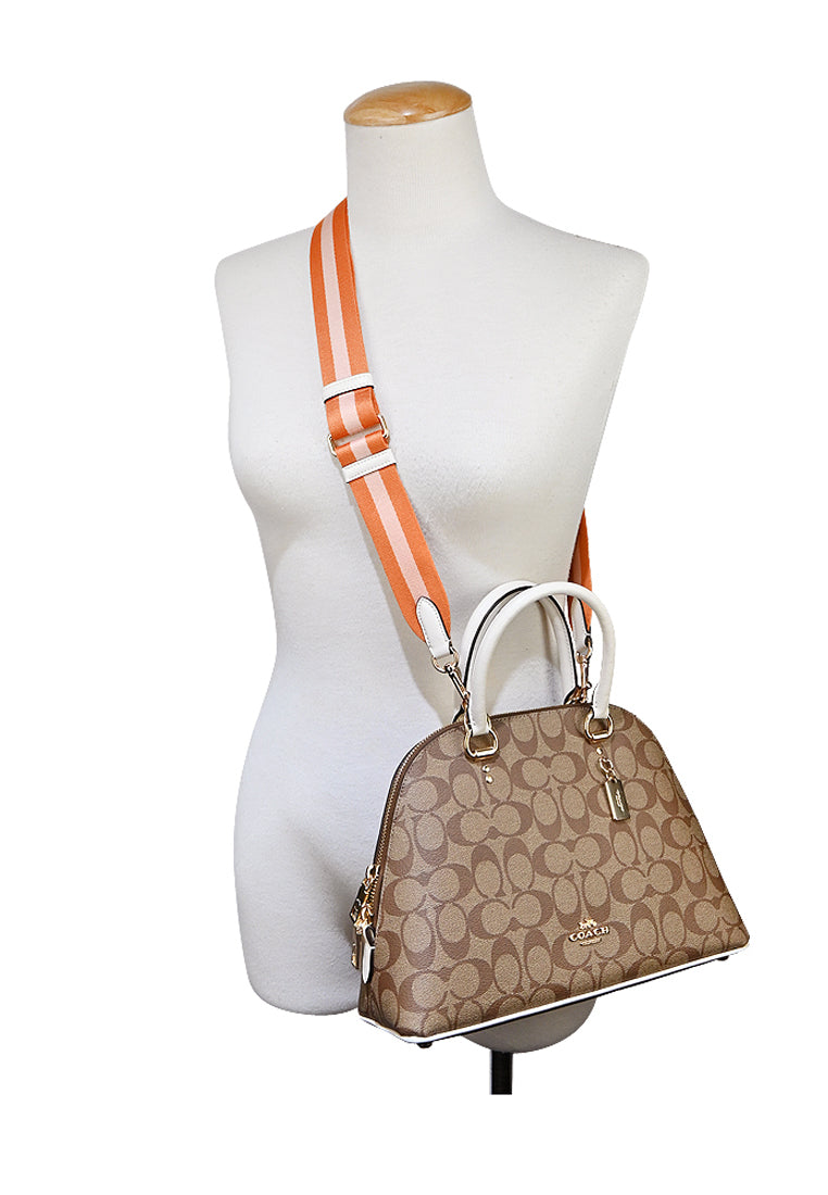 Coach Katy Satchel In Signature Canvas With Stripes Straps - Brown