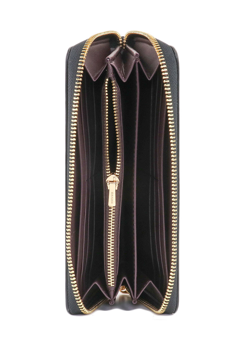 Coach Long Zip Around Wallet With Stripe Strap - Black