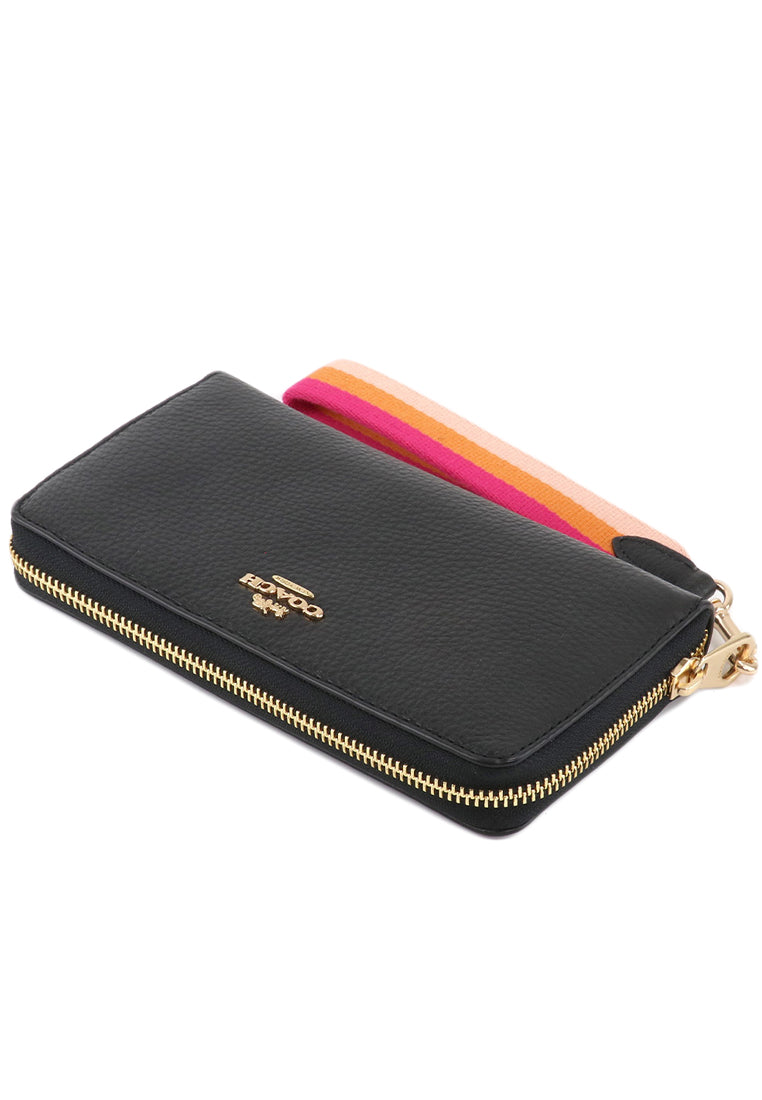 Coach Long Zip Around Wallet With Stripe Strap - Black