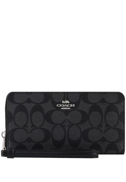 Coach Long Zip Around Wallet In Signature Canvas - Black