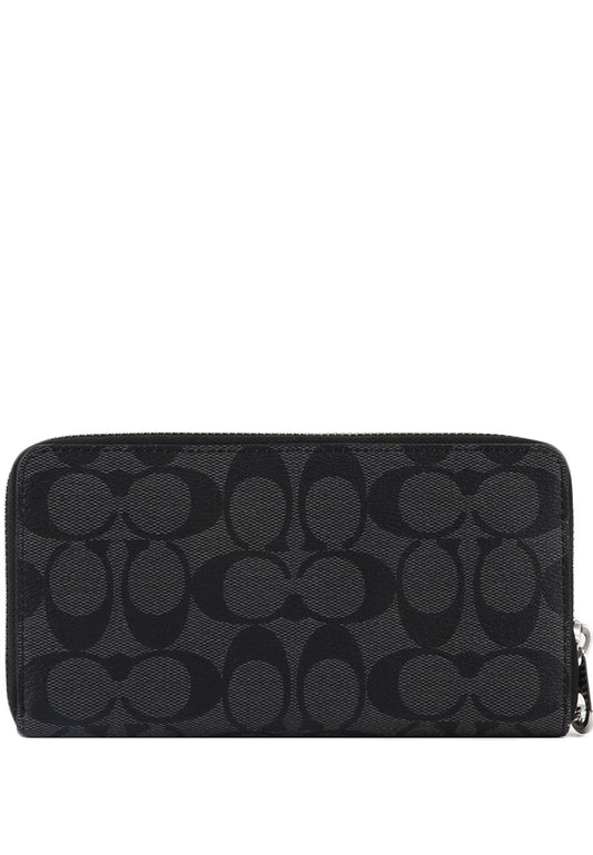 Coach Long Zip Around Wallet In Signature Canvas - Black