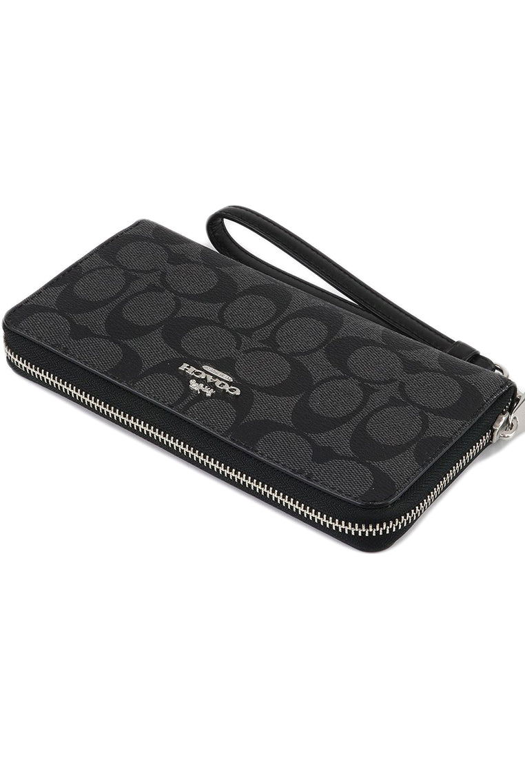 Coach Long Zip Around Wallet In Signature Canvas - Black