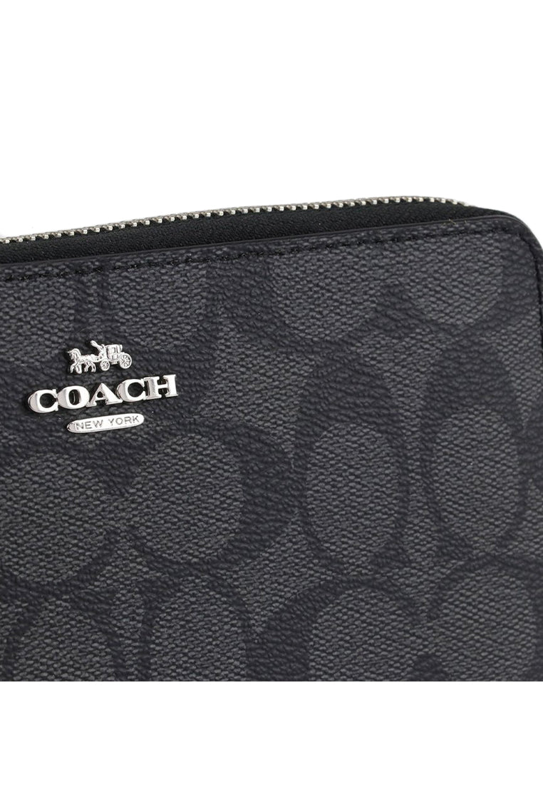 Coach Long Zip Around Wallet In Signature Canvas - Black