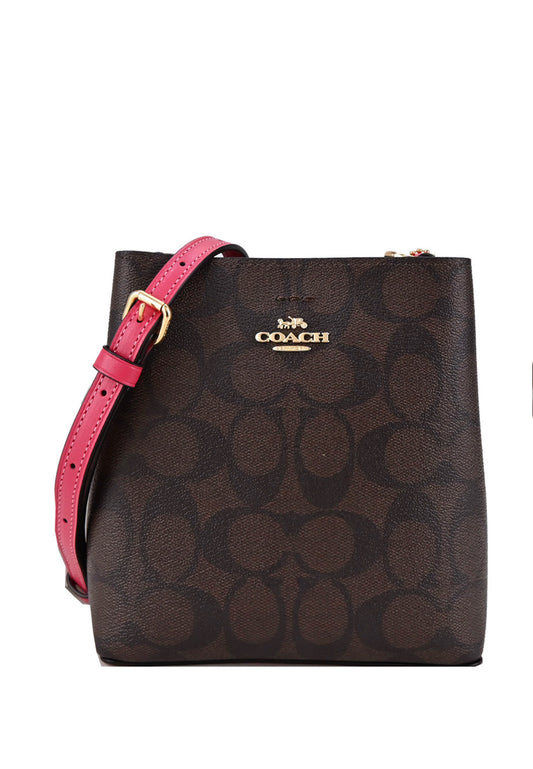 Coach Mini Town Bucket Bag In Signature Canvas - Dark Brown/Strawberry