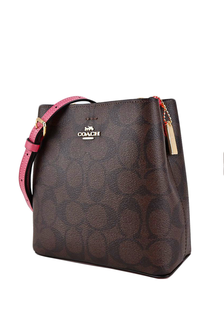 Coach Mini Town Bucket Bag In Signature Canvas - Dark Brown/Strawberry