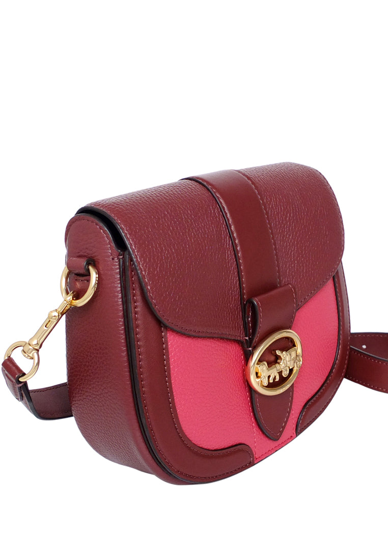 Coach Georgie Saddle Bag In Colorblock - Cherry/Multi
