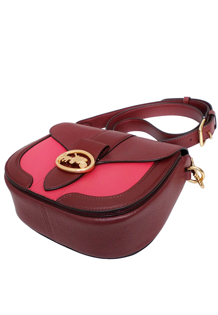 Coach Georgie Saddle Bag In Colorblock - Cherry/Multi