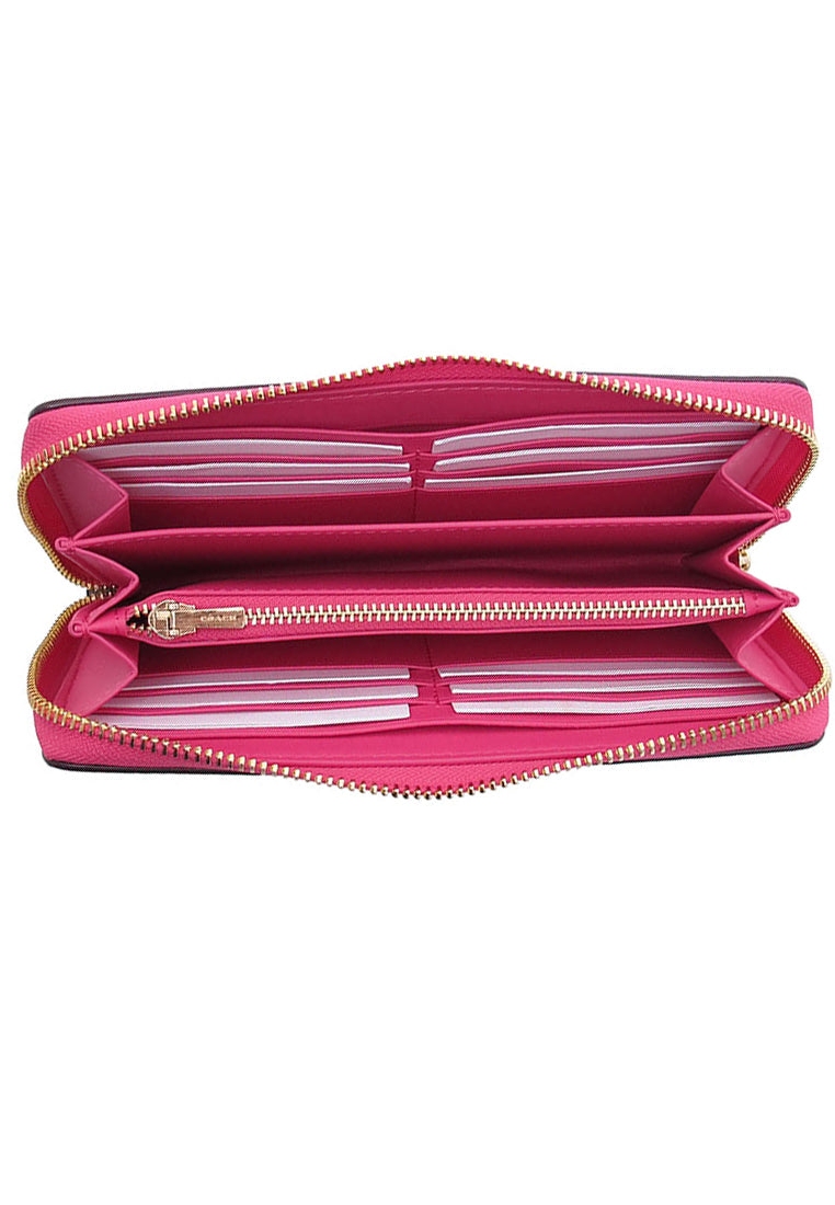 Coach Long Zip Around Wallet In Signature Canvas - Brown/Bold Pink