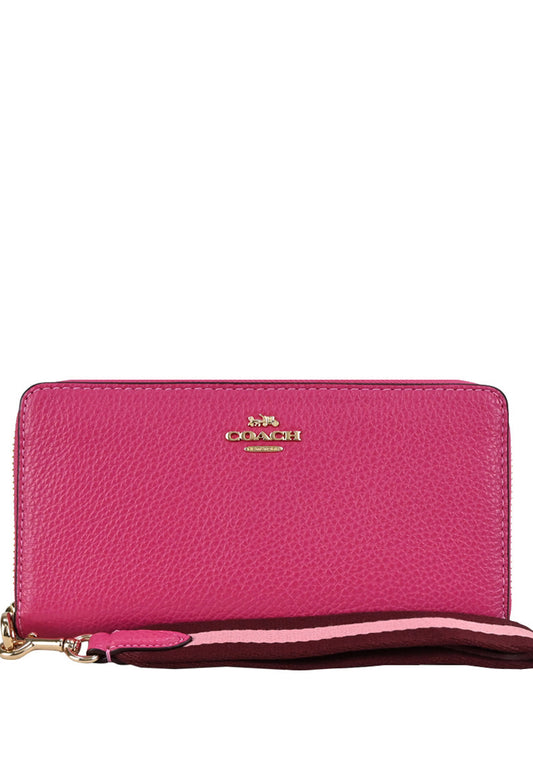Coach Long Zip Around Wallet With Stripe Strap - Bold Pink