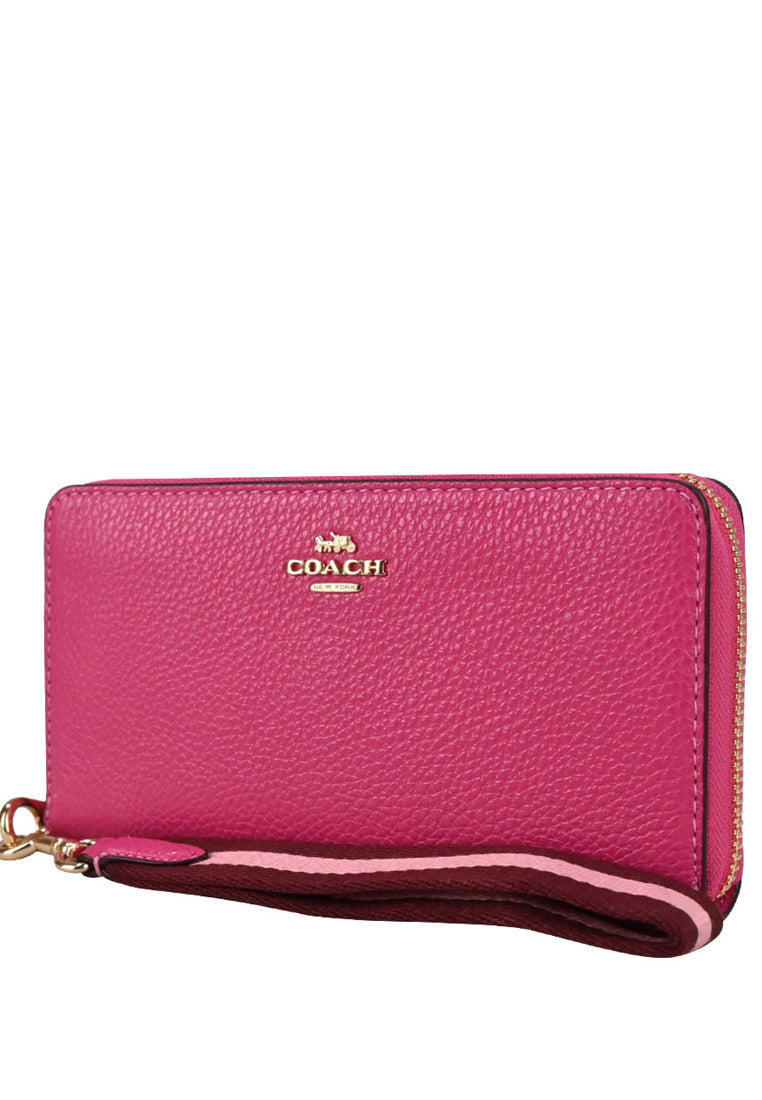 Coach Long Zip Around Wallet With Stripe Strap - Bold Pink