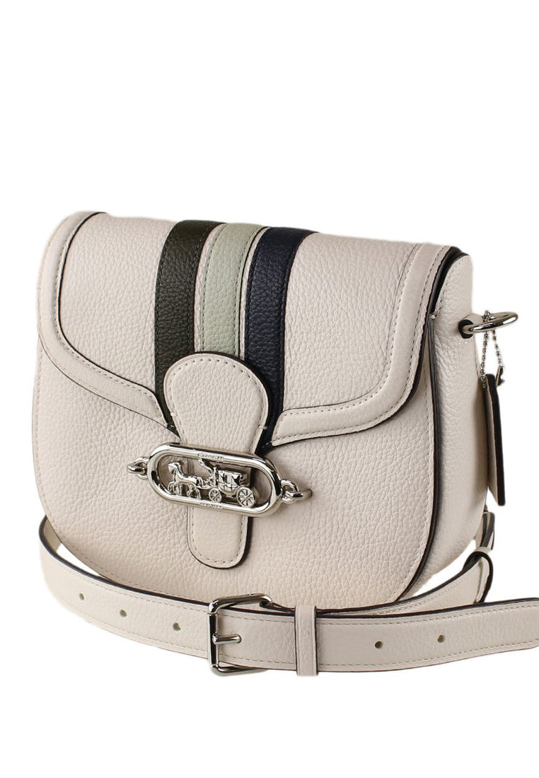 Coach Jade Saddle Bag With Varsity Stripe - White/Multi