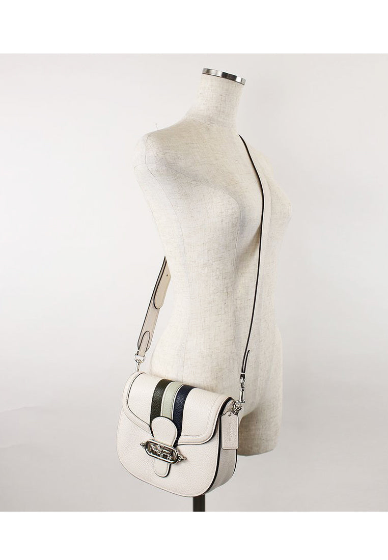 Coach Jade Saddle Bag With Varsity Stripe - White/Multi