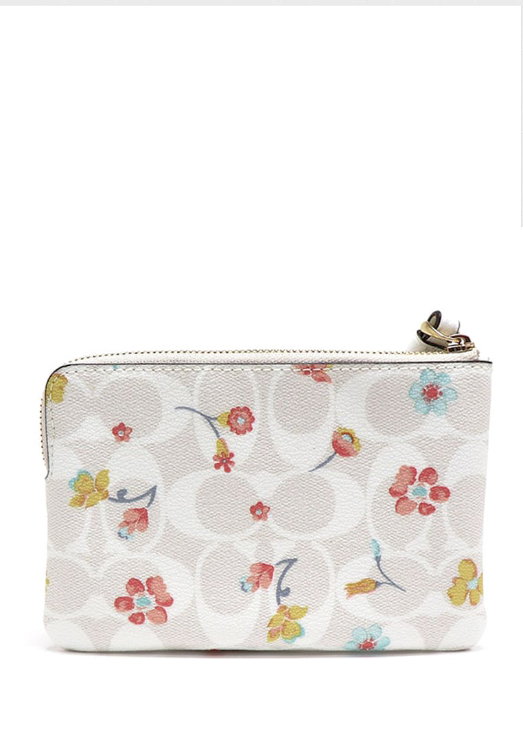 Coach Corner Zip Wristlet In Signature Canvas With Mystical Floral Print - White/Multi