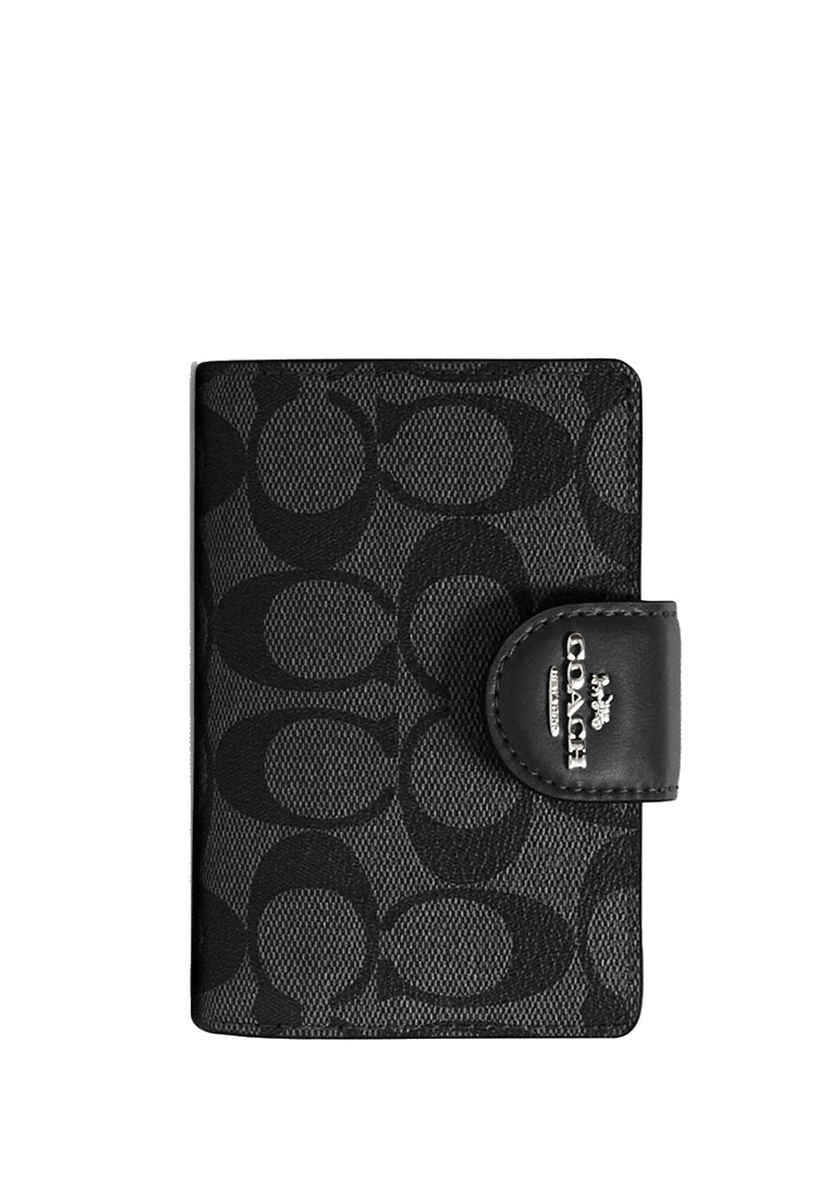 Coach Medium Corner Zip Wallet In Signature Canvas - Black