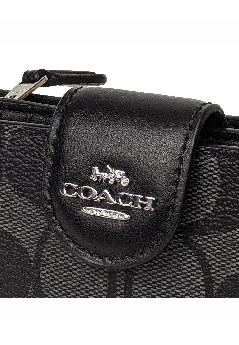 Coach Medium Corner Zip Wallet In Signature Canvas - Black