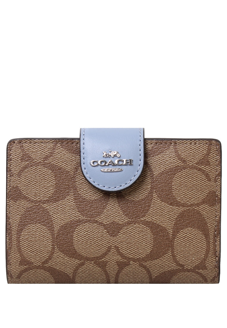 Coach Medium Corner Zip Wallet In Signature Canvas - Brown/Blue