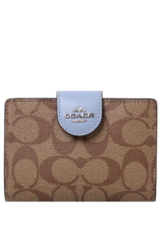 Coach Medium Corner Zip Wallet In Signature Canvas - Brown/Blue