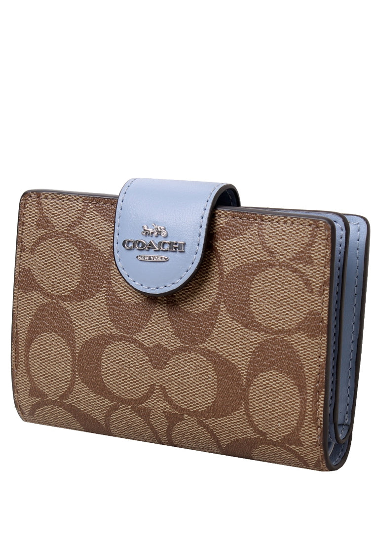 Coach Medium Corner Zip Wallet In Signature Canvas - Brown/Blue
