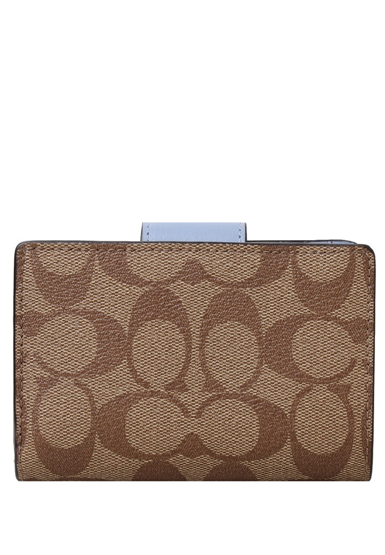 Coach Medium Corner Zip Wallet In Signature Canvas - Brown/Blue
