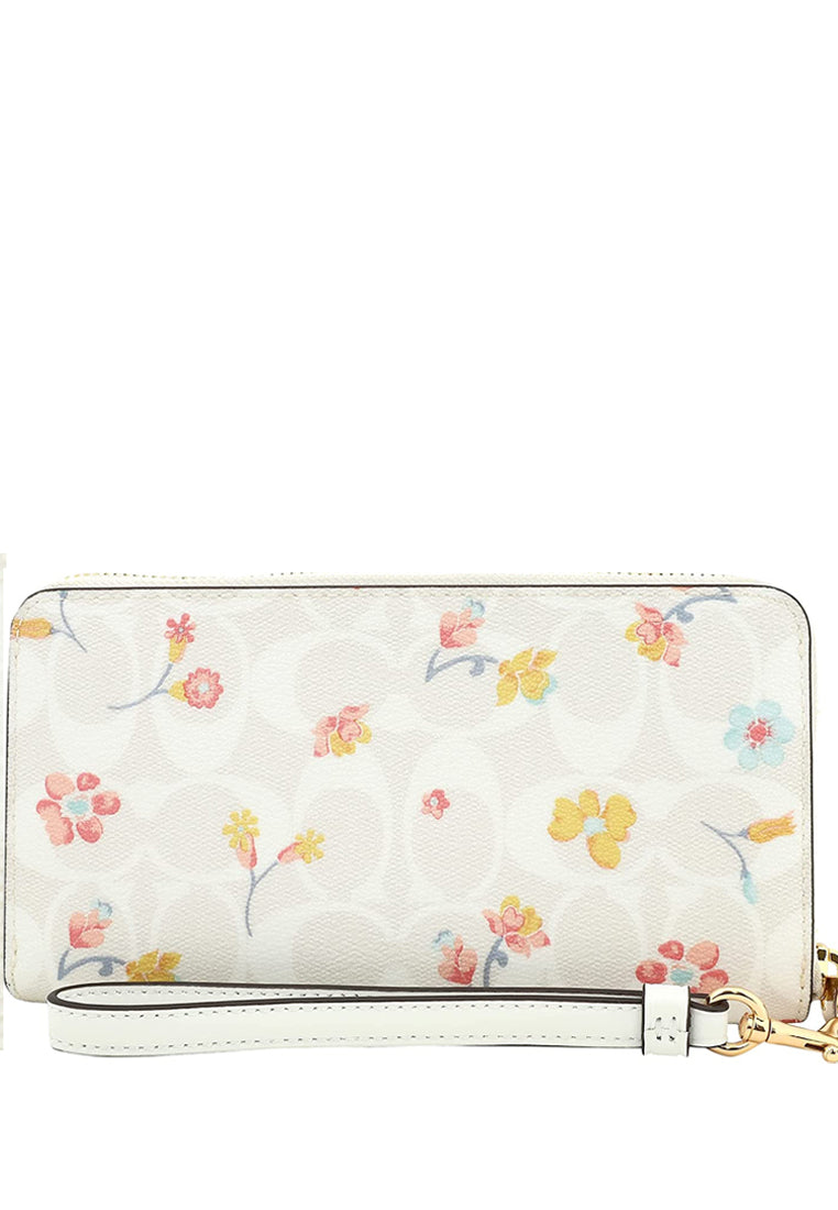 Coach Long Zip Around Wallet In Signature Canvas With Mystical Floral Print - White/Multi